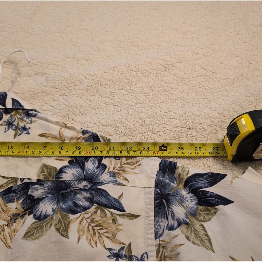 Vintage Pierre Cardin Men's Floral Hawaiian Shirt Blue White Botanical Aloha 2XL - Picture 5 of 8